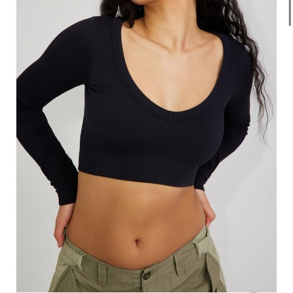 Garage Black Long Sleeve Crop Top